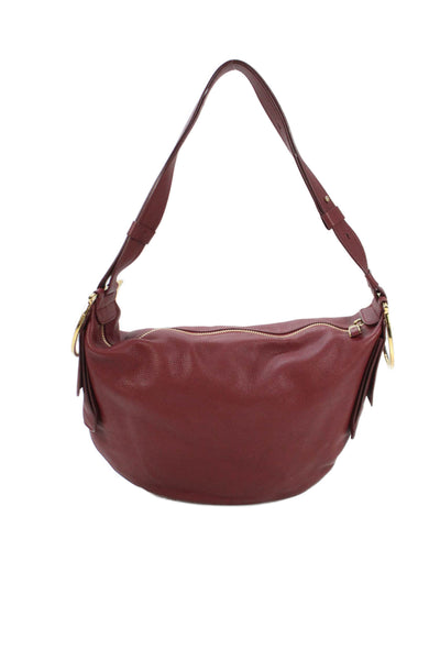 Salvatore Ferragamo Womens Leather Zipper Closure Gold Tone Shoulder Handbag Red