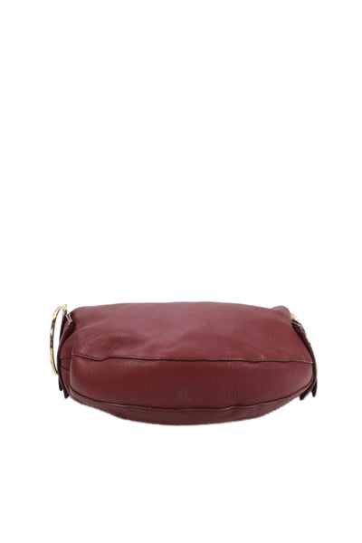 Salvatore Ferragamo Womens Leather Zipper Closure Gold Tone Shoulder Handbag Red