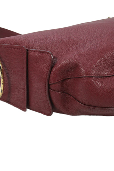 Salvatore Ferragamo Womens Leather Zipper Closure Gold Tone Shoulder Handbag Red