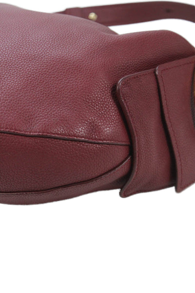 Salvatore Ferragamo Womens Leather Zipper Closure Gold Tone Shoulder Handbag Red