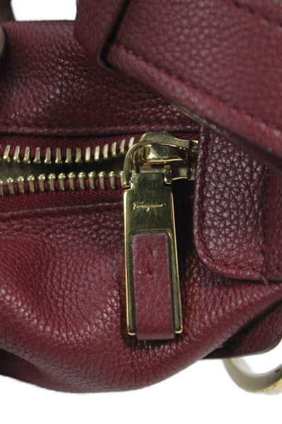 Salvatore Ferragamo Womens Leather Zipper Closure Gold Tone Shoulder Handbag Red