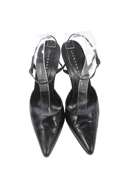 Richard Tyler Womens Leather Pointed Toe Slingbacks Pumps Black Size 8.5 Medium