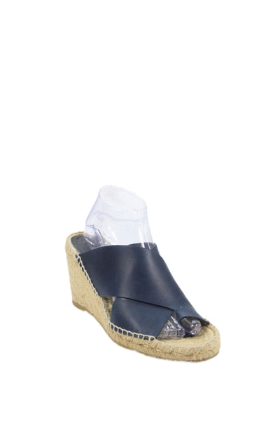 Vince Womens Leather Cross Strap Espadrille Wedges Navy Blue Size 9 Medium