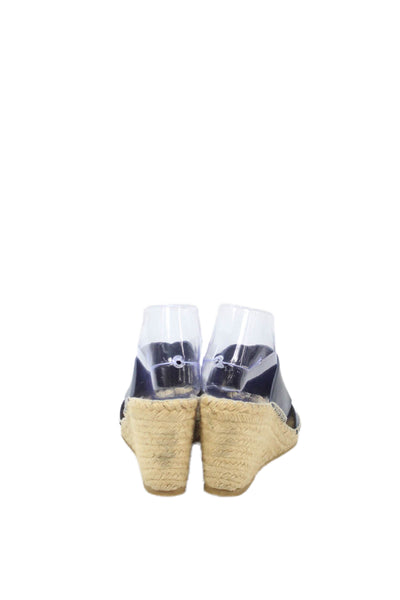 Vince Womens Leather Cross Strap Espadrille Wedges Navy Blue Size 9 Medium