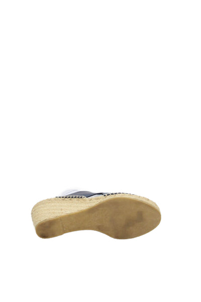 Vince Womens Leather Cross Strap Espadrille Wedges Navy Blue Size 9 Medium