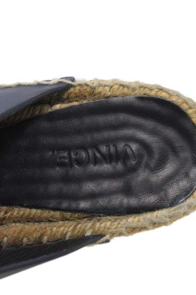 Vince Womens Leather Cross Strap Espadrille Wedges Navy Blue Size 9 Medium