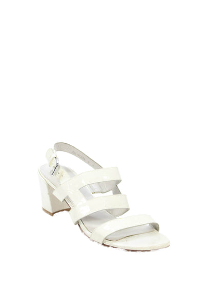 Stuart Weitzman Womens Patent Leather Milanese Sandal Heels White Size 9 Medium