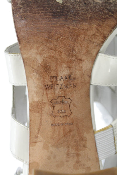 Stuart Weitzman Womens Patent Leather Milanese Sandal Heels White Size 9 Medium
