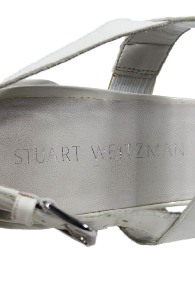 Stuart Weitzman Womens Patent Leather Milanese Sandal Heels White Size 9 Medium