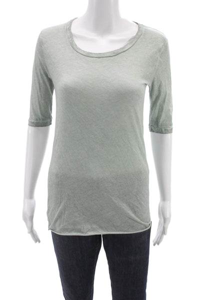 Humanoid Women Basic T-Shirt Green Cotton Round Neck 3/4 Sleeve Size S