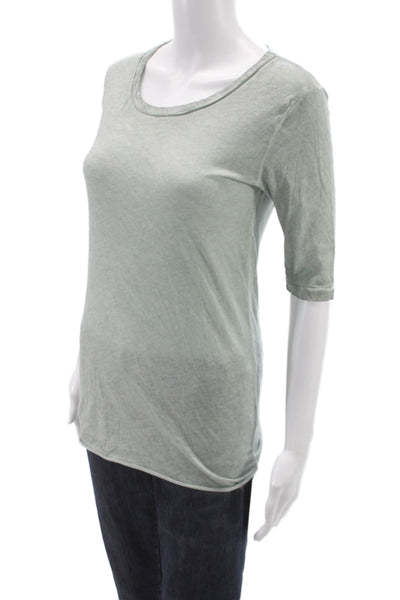 Humanoid Women Basic T-Shirt Green Cotton Round Neck 3/4 Sleeve Size S