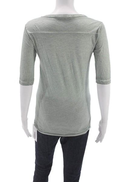 Humanoid Women Basic T-Shirt Green Cotton Round Neck 3/4 Sleeve Size S