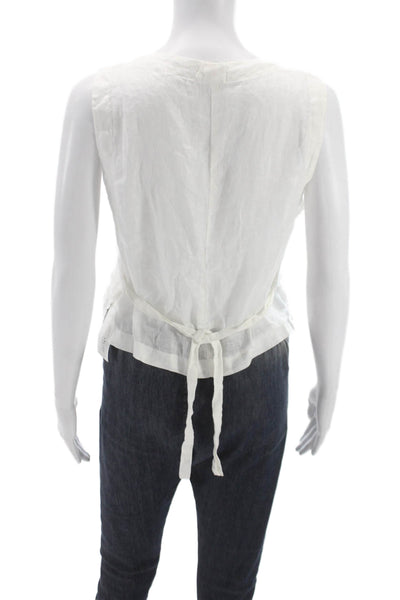 Shirt Unisex Adults Linen V-Neck Sleeveless Blouse Button Front White Size XS