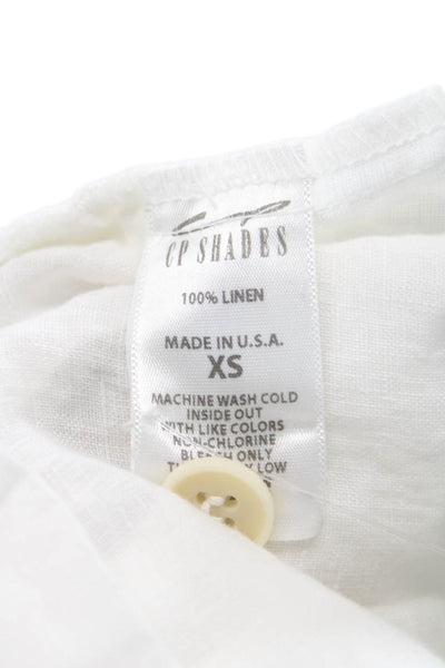 Shirt Unisex Adults Linen V-Neck Sleeveless Blouse Button Front White Size XS