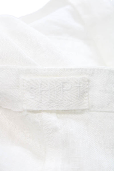 Shirt Unisex Adults Linen V-Neck Sleeveless Blouse Button Front White Size XS