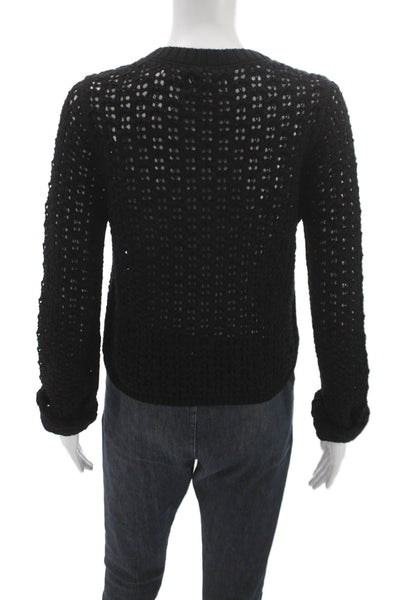 Naadam Women Cardigan Black Pima Cotton Geometric Round Neck Long Sleeve Size S