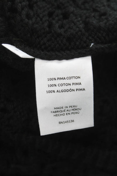Naadam Women Cardigan Black Pima Cotton Geometric Round Neck Long Sleeve Size S