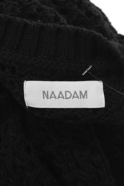 Naadam Women Cardigan Black Pima Cotton Geometric Round Neck Long Sleeve Size S