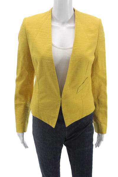 Hoss Intropia Women Blazer Yellow Cotton Blend Button Long Sleeve Size 38