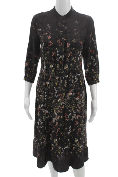 Allsaints Women Black Silk Shirt Dress Long Sleeve Collared Button Size 2