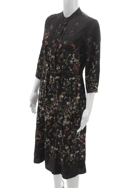 Allsaints Women Black Silk Shirt Dress Long Sleeve Collared Button Size 2