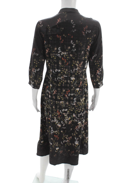 Allsaints Women Black Silk Shirt Dress Long Sleeve Collared Button Size 2
