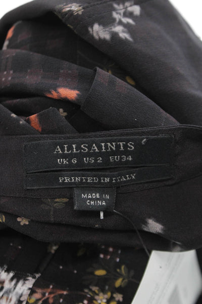 Allsaints Women Black Silk Shirt Dress Long Sleeve Collared Button Size 2