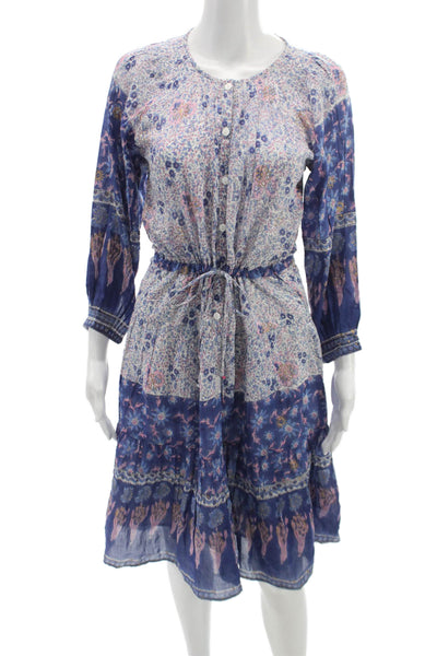 Bell Womens Floral Cotton Shirt Dress Long Sleeve Round Neck Knee Size XS