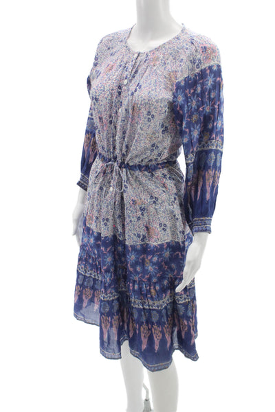 Bell Womens Floral Cotton Shirt Dress Long Sleeve Round Neck Knee Size XS