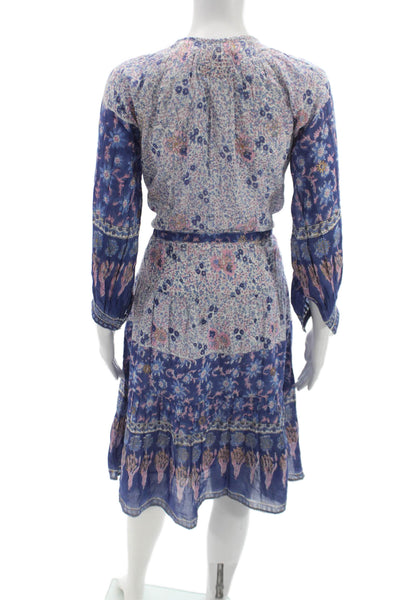 Bell Womens Floral Cotton Shirt Dress Long Sleeve Round Neck Knee Size XS