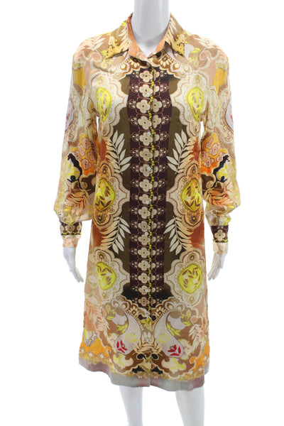 Alexis Women Shirt Dress Paisley Collared Long Sleeve Rayon Knee Length Size XS
