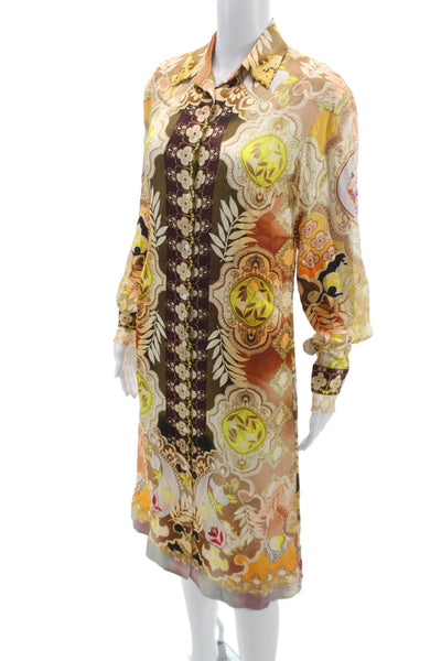 Alexis Women Shirt Dress Paisley Collared Long Sleeve Rayon Knee Length Size XS