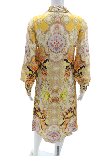 Alexis Women Shirt Dress Paisley Collared Long Sleeve Rayon Knee Length Size XS