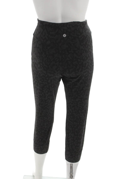 Lululemon Womens Cropped Leggings Black Animal Print Nylon Blend Size 4