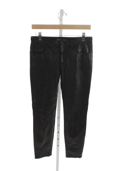 Graham & Spencer Womens Black Lambskin Pants Button Closure Size 2