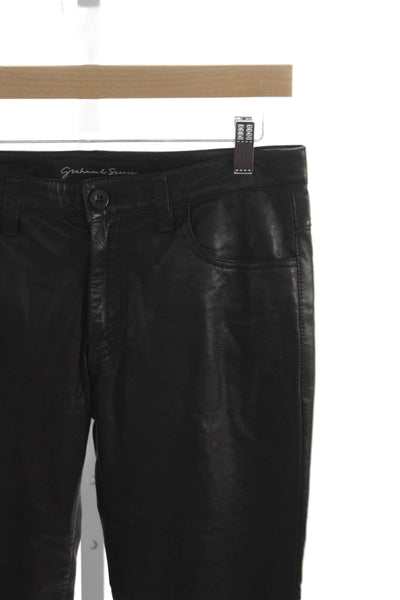 Graham & Spencer Womens Black Lambskin Pants Button Closure Size 2