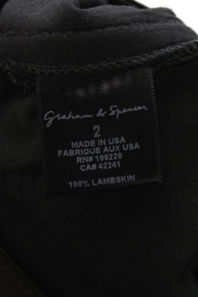 Graham & Spencer Womens Black Lambskin Pants Button Closure Size 2