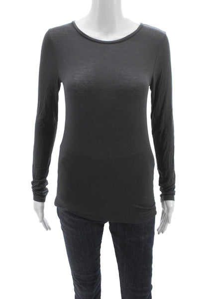 Kristensen Du Nord Women Gray Cotton Basic Tee Long Sleeve Round Neck Size 1