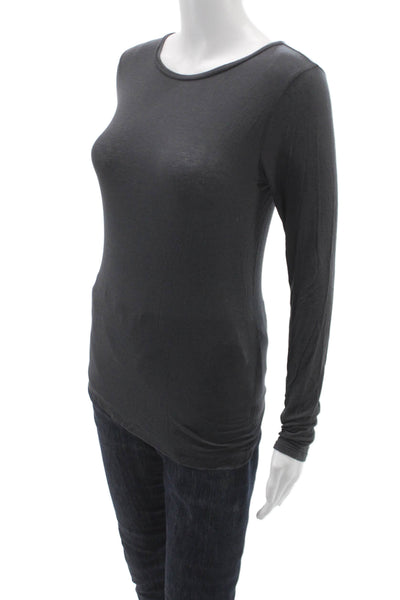 Kristensen Du Nord Women Gray Cotton Basic Tee Long Sleeve Round Neck Size 1