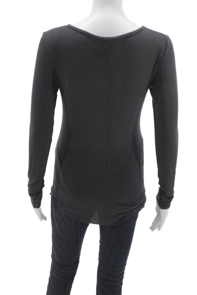 Kristensen Du Nord Women Gray Cotton Basic Tee Long Sleeve Round Neck Size 1