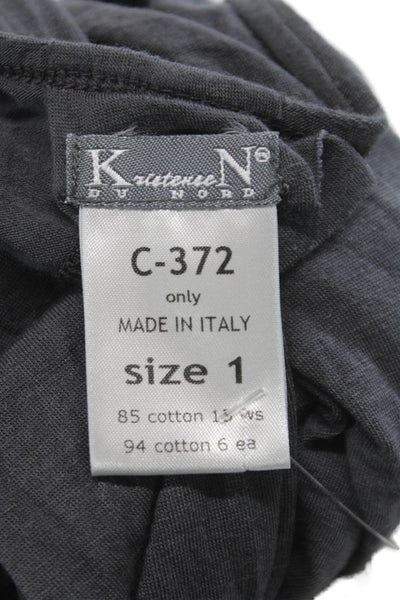 Kristensen Du Nord Women Gray Cotton Basic Tee Long Sleeve Round Neck Size 1