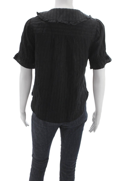 Pilcro Anthropologie Womens Striped Black Cotton Short Sleeve Blouse Size S