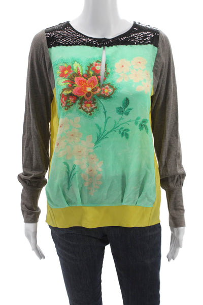 Hoss Intropia Womens Multicolor Silk Floral Keyhole Long Sleeve Blouse Size XS