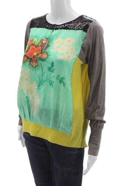 Hoss Intropia Womens Multicolor Silk Floral Keyhole Long Sleeve Blouse Size XS