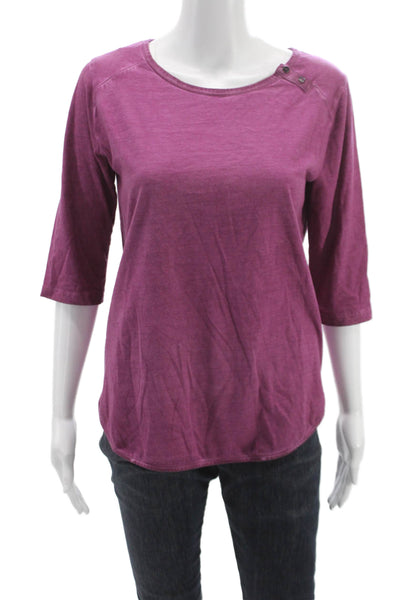 Humanoid Womens Purple Scoop Neck Basic T-Shirt 3/4 Sleeve Cotton Blend Size S