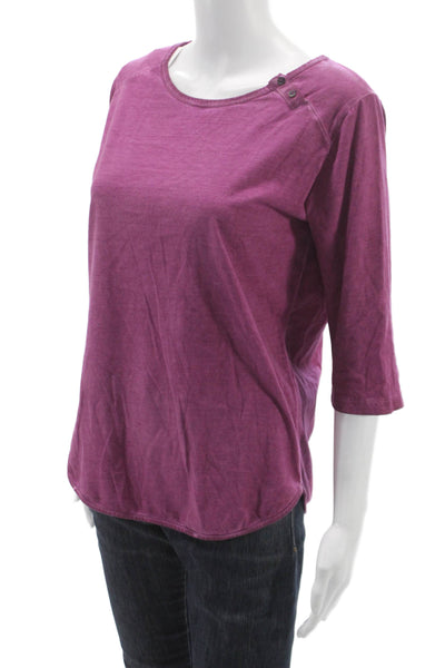 Humanoid Womens Purple Scoop Neck Basic T-Shirt 3/4 Sleeve Cotton Blend Size S