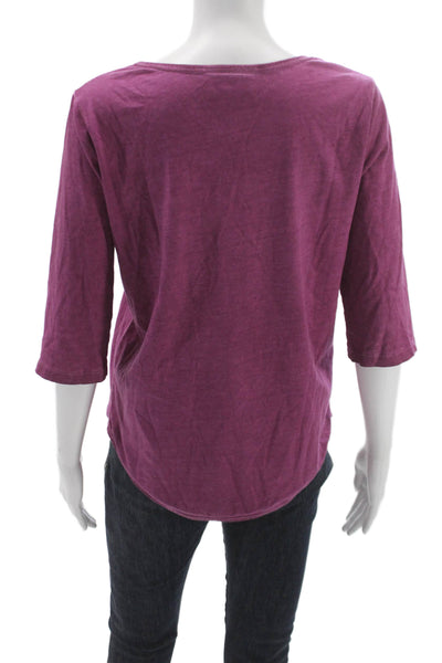 Humanoid Womens Purple Scoop Neck Basic T-Shirt 3/4 Sleeve Cotton Blend Size S
