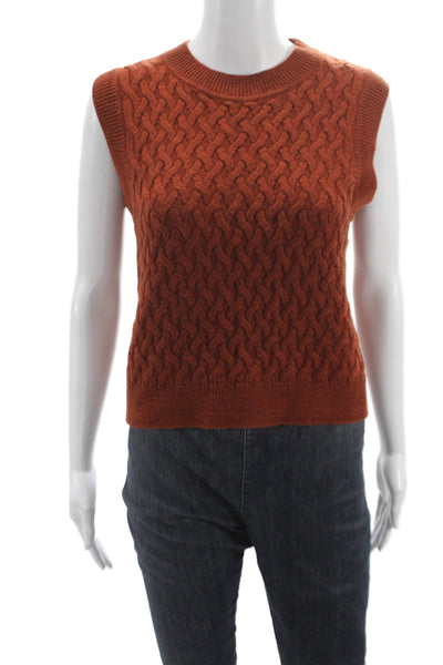 Margaret OLeary Women Orange Merino Wool Crew Neck Sleeveless Vest Size S