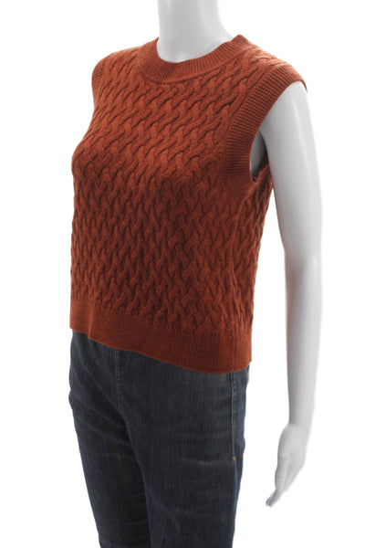 Margaret OLeary Women Orange Merino Wool Crew Neck Sleeveless Vest Size S
