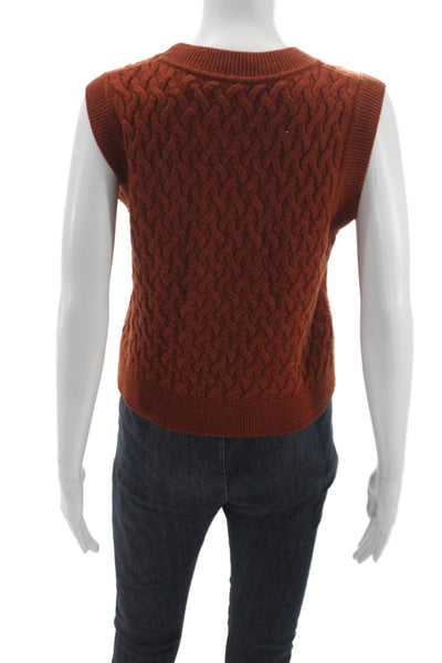 Margaret OLeary Women Orange Merino Wool Crew Neck Sleeveless Vest Size S